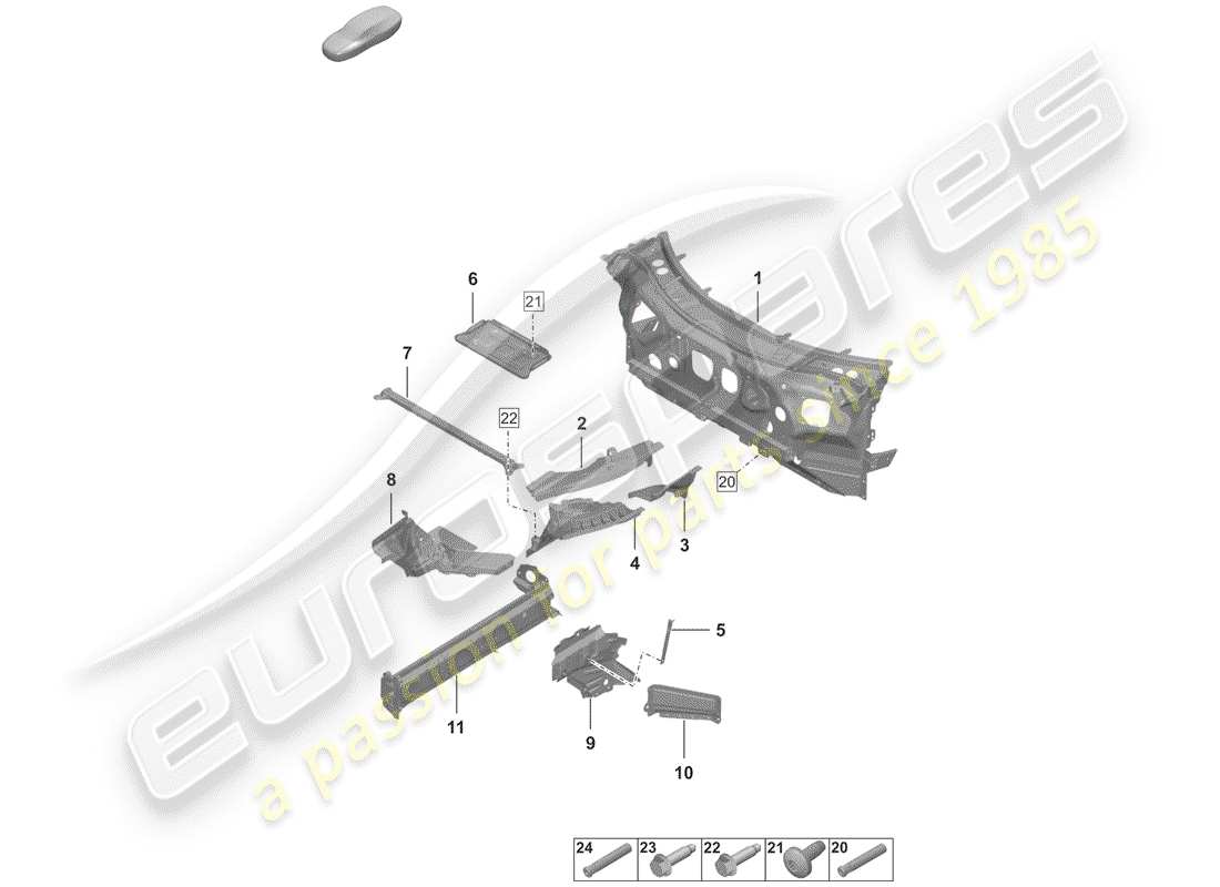 porsche 2019 (992-1) schema delle parti frontale