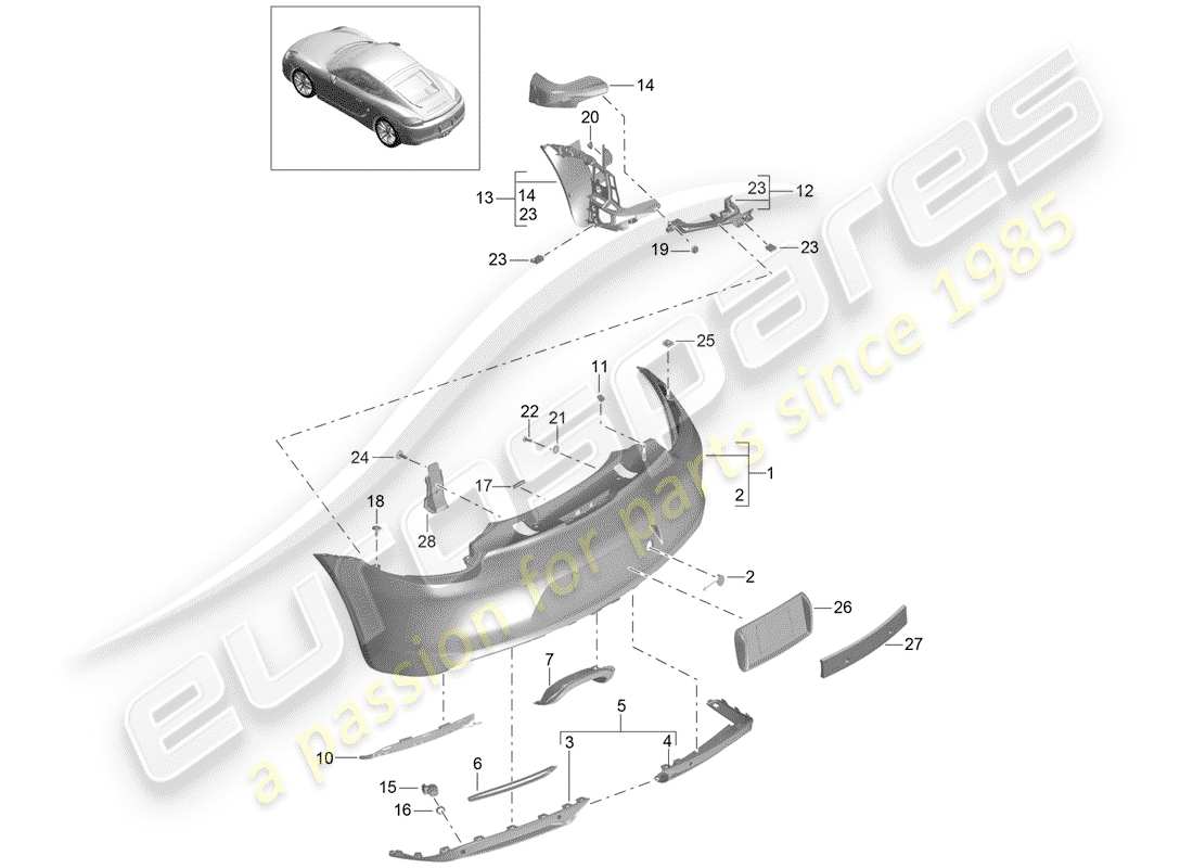 porsche 2015 (981 cayman) diagramma delle parti del paraurti