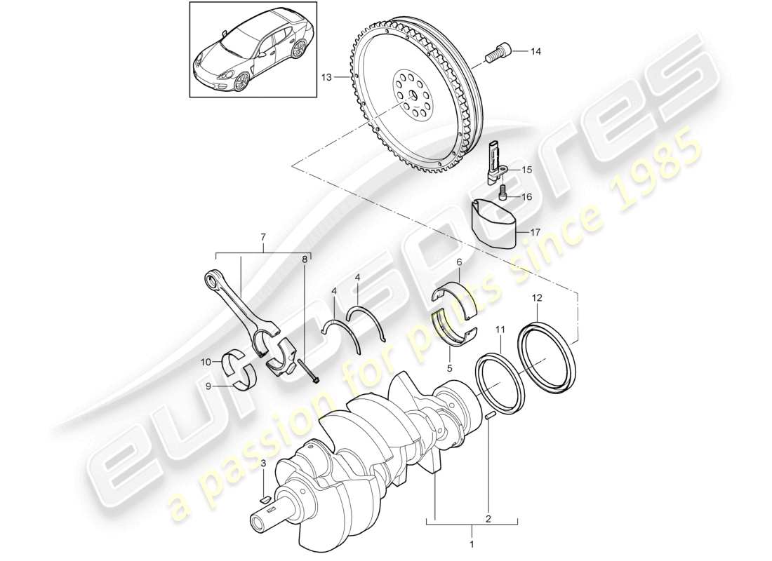porsche 2010 (cayenne e1 9pa) biella dell'albero motore diagramma delle parti