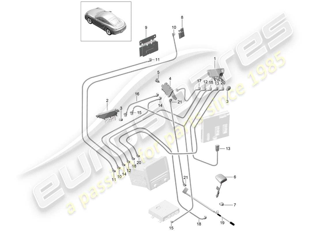 porsche 2015 (981 cayman) diagramma delle parti del ripetitore d'antenna