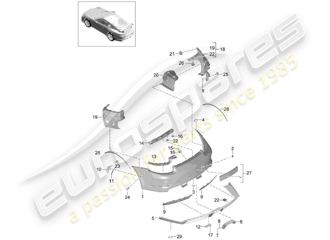 porsche 2019 (991-2 r/gt3/rs) diagramma delle parti del paraurti