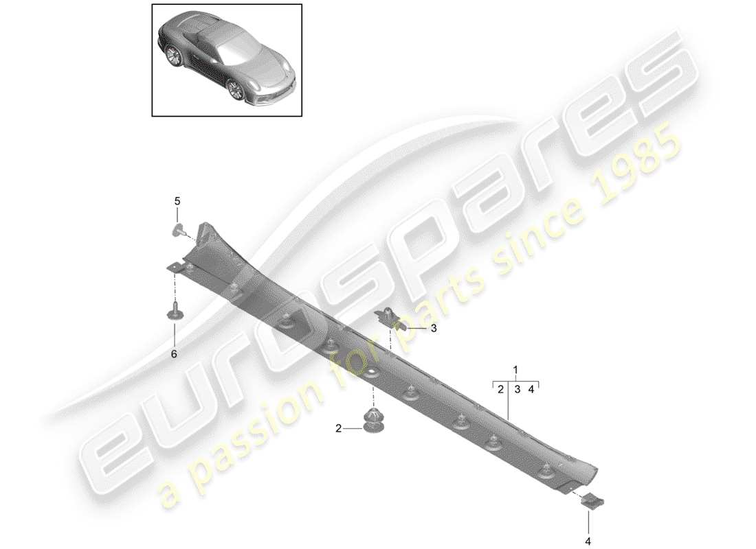 porsche 2015 (991-1 r/gt3/rs) rivestimento lato lato schema delle parti