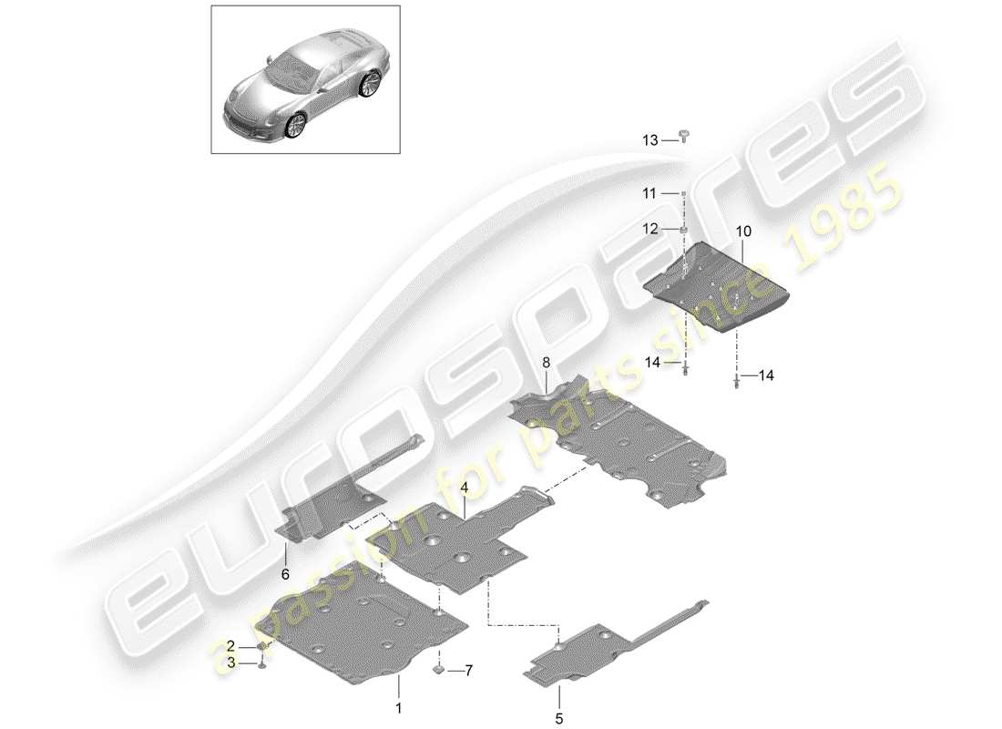 porsche 2015 (991-1 r/gt3/rs) rivestimento sottoscocca schema delle parti