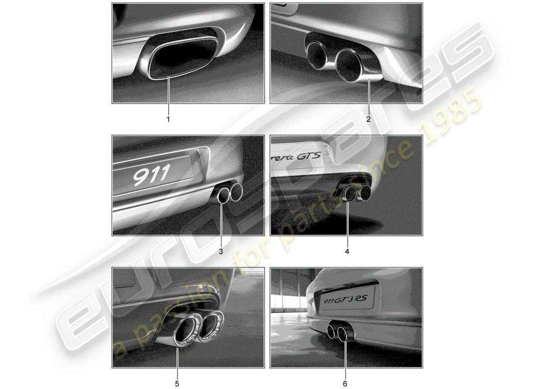 porsche 2005 (tequipment) terminale di scarico sportivo diagramma delle parti