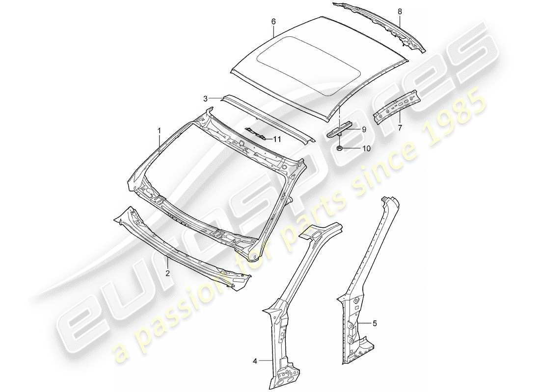 porsche 2009 997-2 turbo / gt2 diagramma delle parti del cappuccio