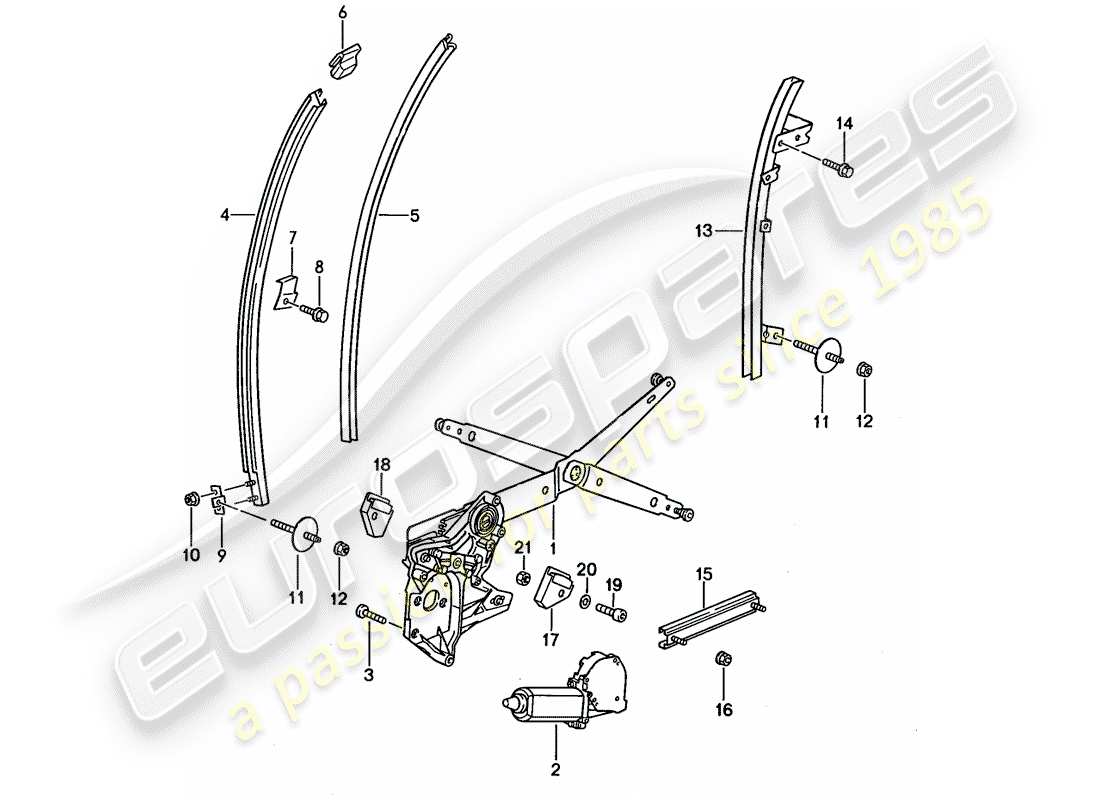 porsche 1990 (944) alzatore della finestra - canale in vetro schema delle parti