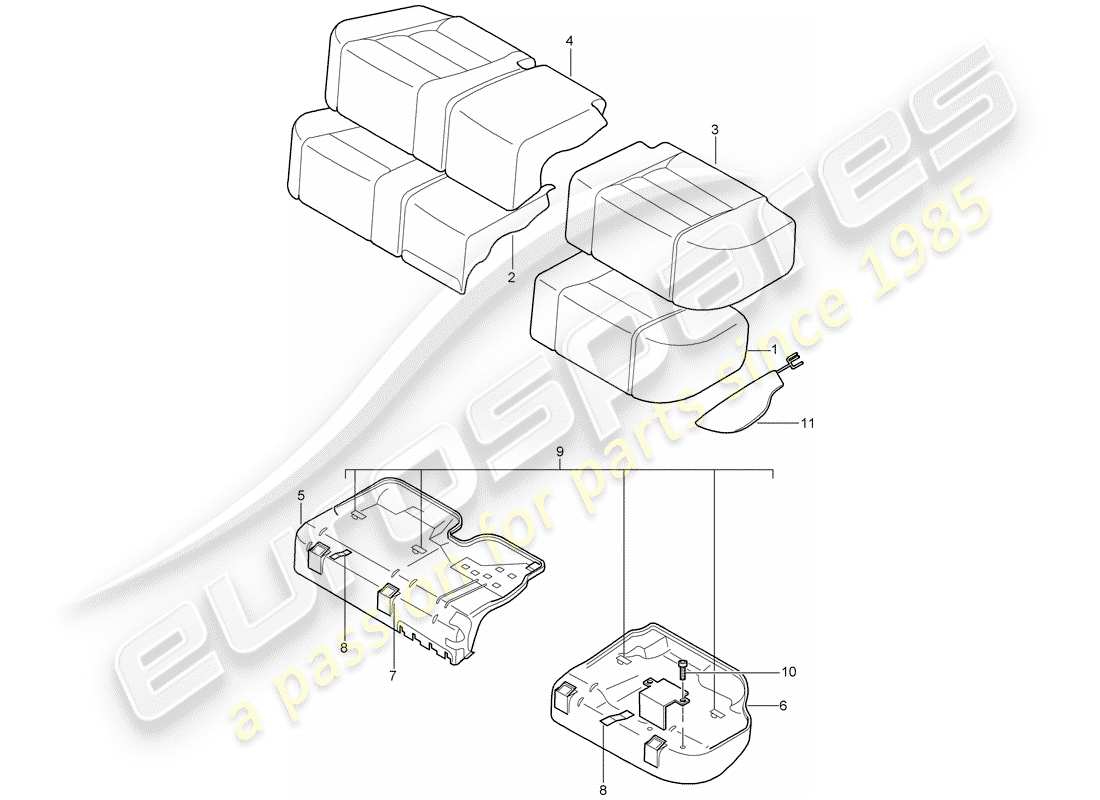 porsche 2005 (cayenne e1 9pa) coprisedili diagramma delle parti