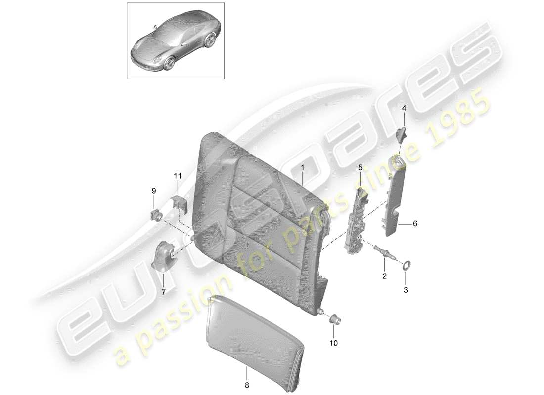 porsche 2014 (991-1) schienale del sedile di emergenza diagramma delle parti