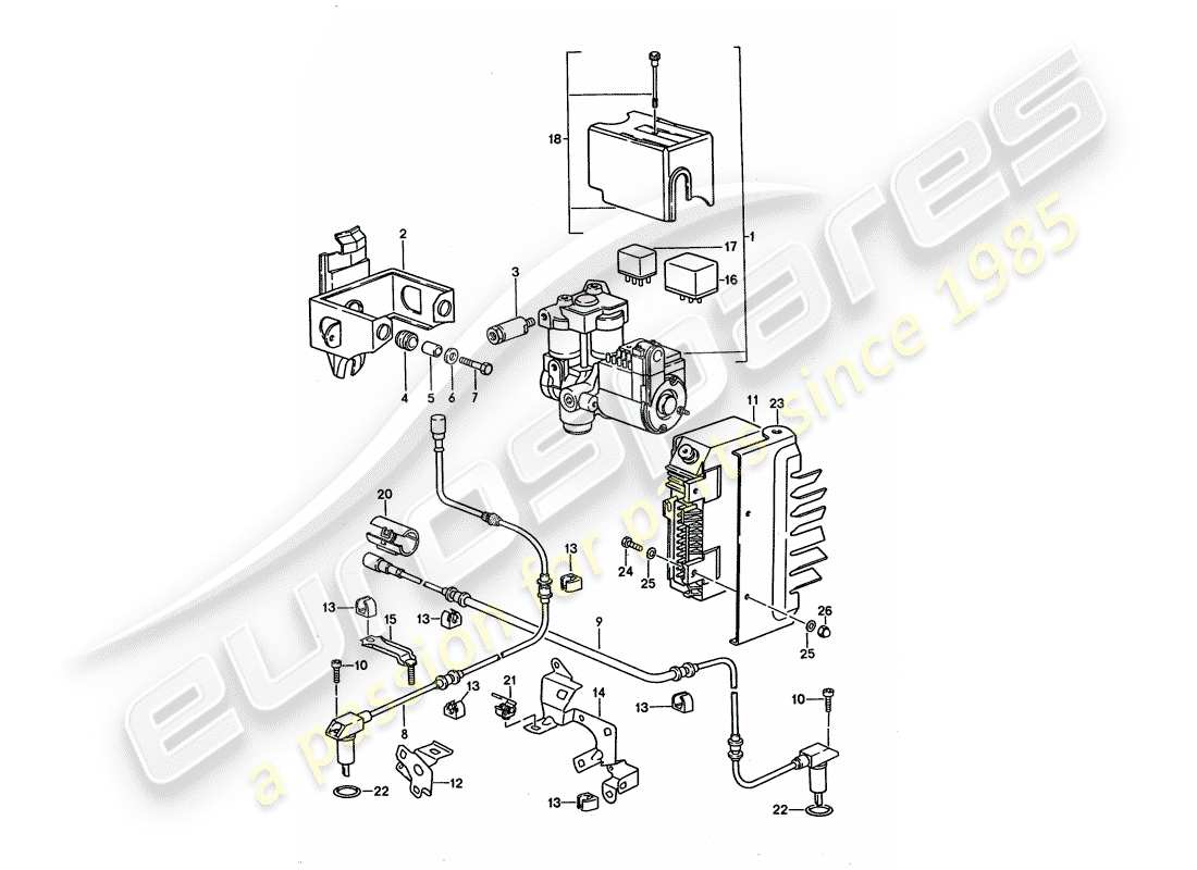 porsche 1994 (928) gruppo idraulico - sensore di velocità - modulo di controllo elettronico - impianto frenante antibloccaggio. -abs- schema delle parti