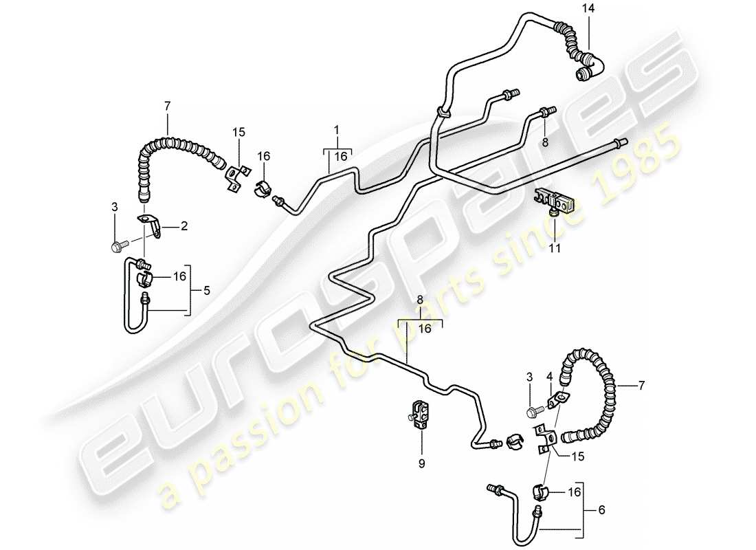 porsche 2009 997-2 turbo / gt2 diagramma delle parti linea freno