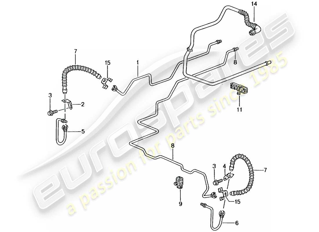 porsche 2001 (996 gt3) linea freno - sottoscocca - assale posteriore - linea di depressione schema delle parti