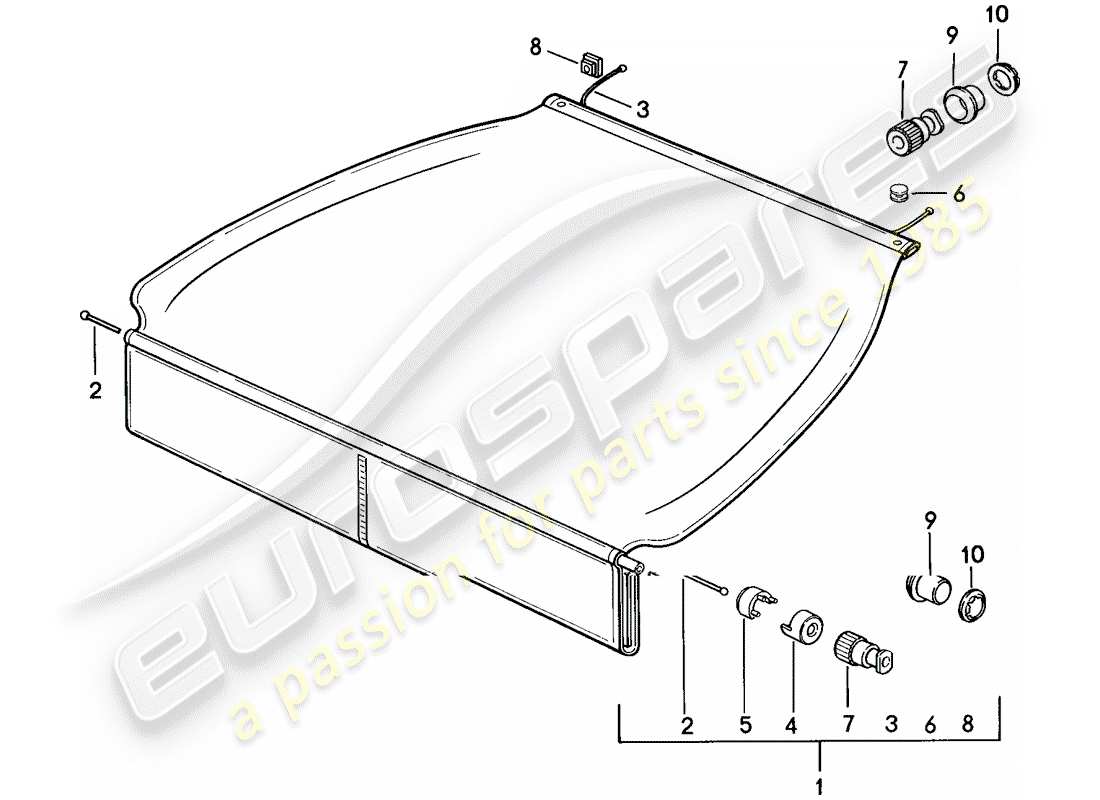 porsche 1986 (928) copertura del vano bagagli diagramma delle parti