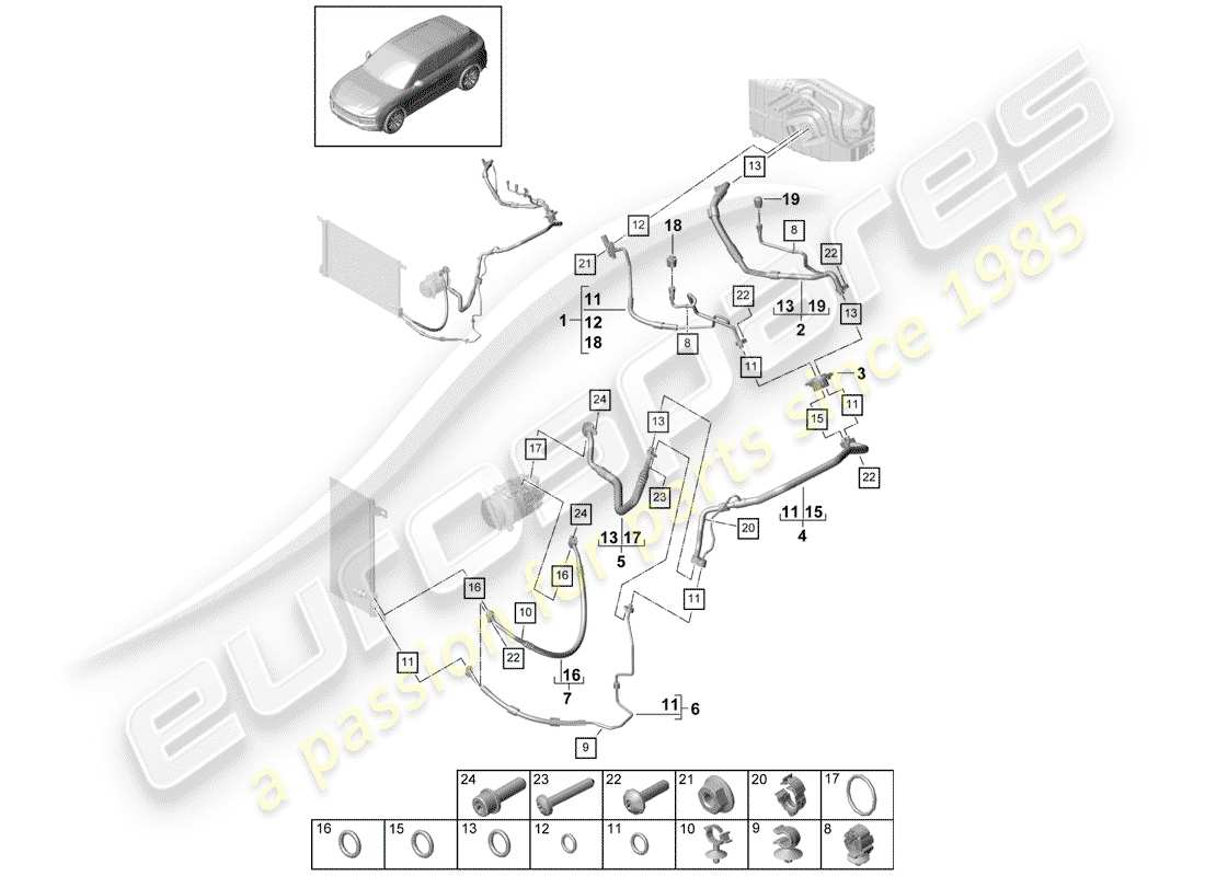 porsche 2020 (cayenne e3 9ya/9yb) condizionatore diagramma delle parti