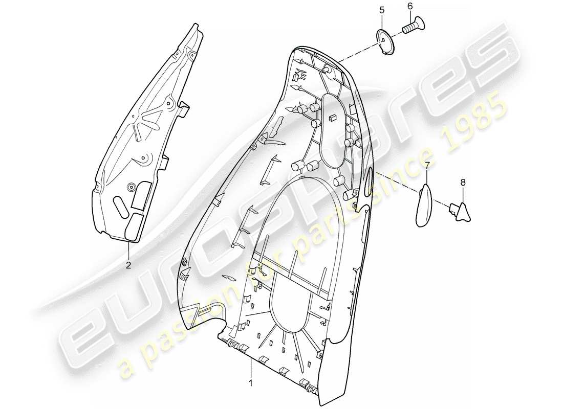 porsche 2006 (987 cayman) guscio dello schienale diagramma delle parti