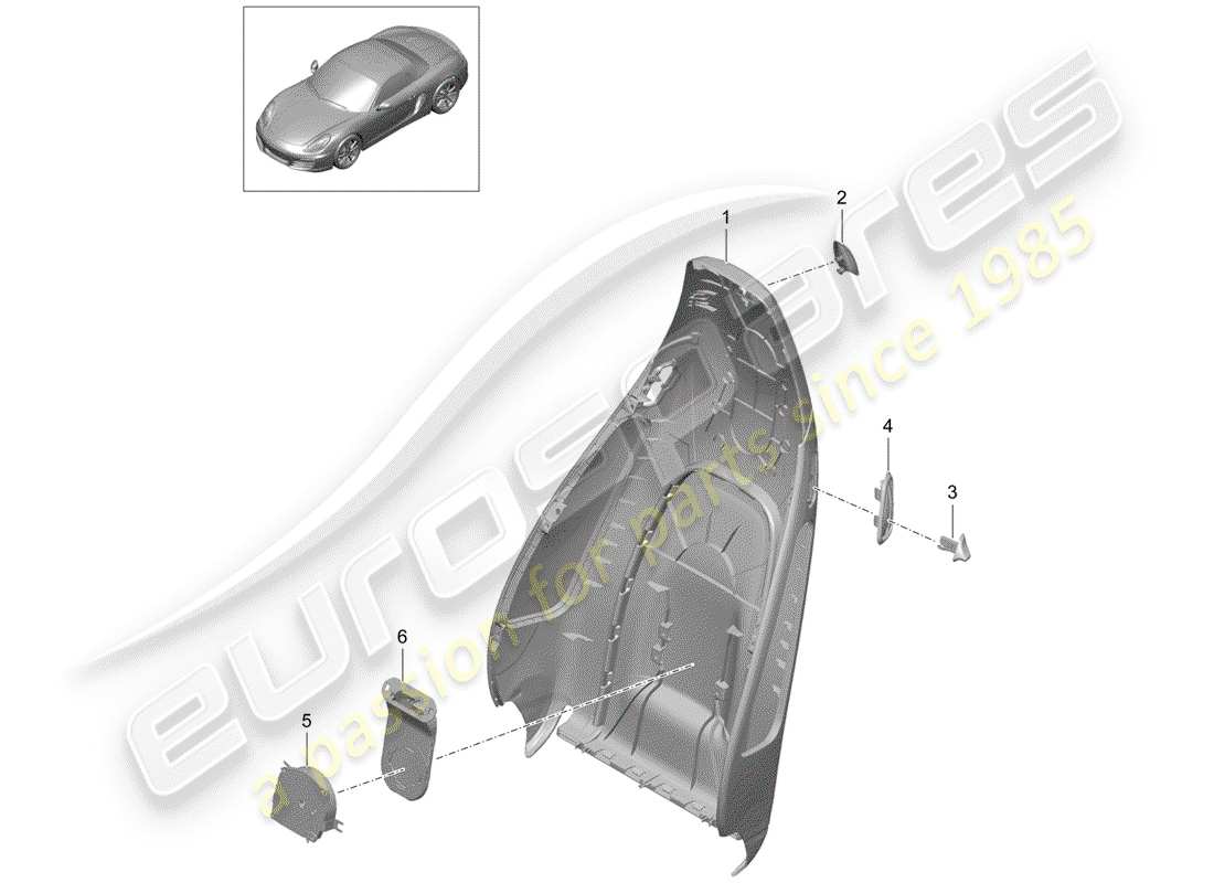 porsche 2014 (981 boxster) guscio dello schienale diagramma delle parti