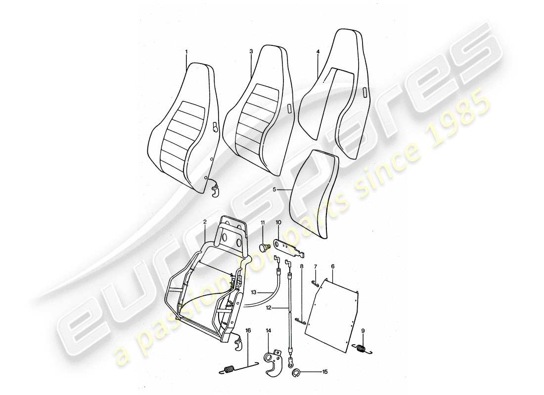 porsche 1977 (911 turbo) sedile sportivo - schienale - parti singole schema delle parti