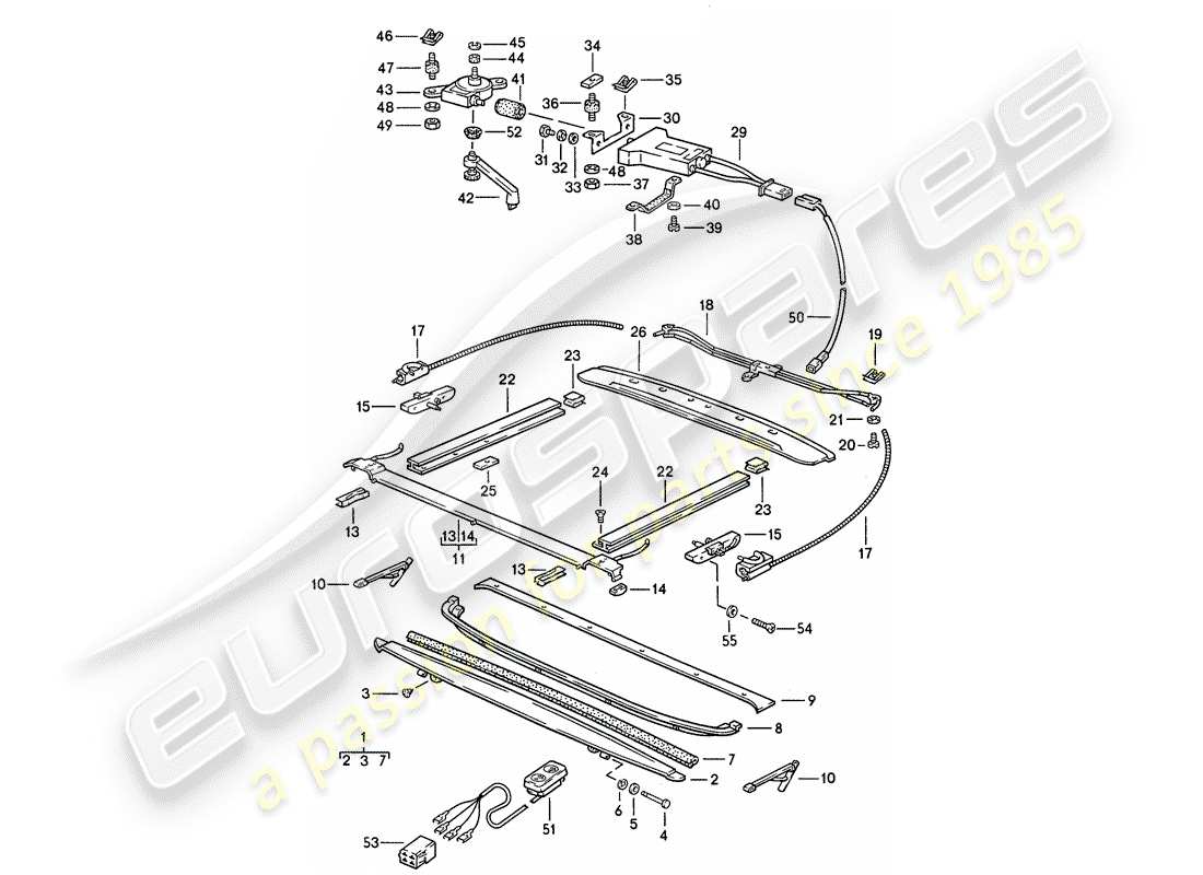 porsche 1985 (928) tetto apribile - fissaggi diagramma delle parti