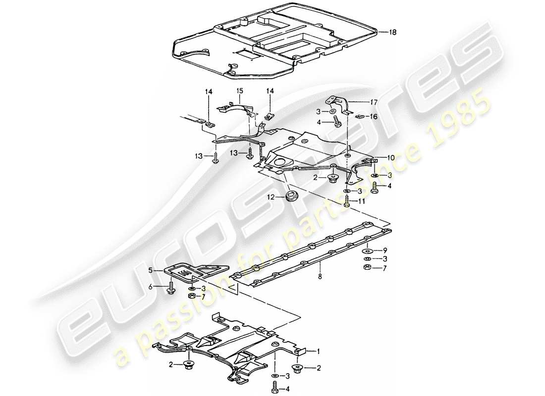 porsche 1990 (964) copertura - sottoscocca schema delle parti