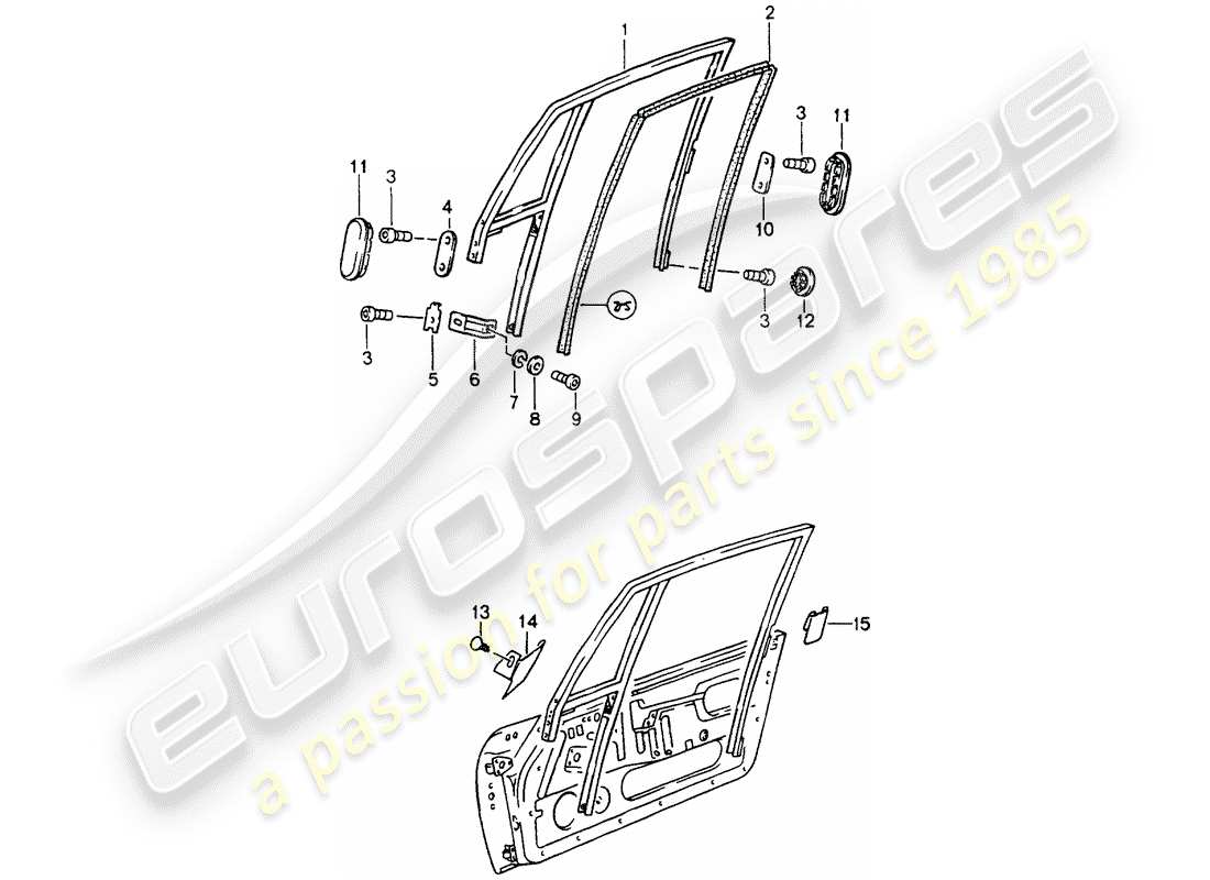 porsche 1990 (964) cornice della finestra diagramma delle parti