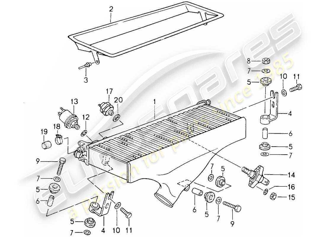 porsche 1990 (964) schema delle parti del raffreddatore dell'aria di carica