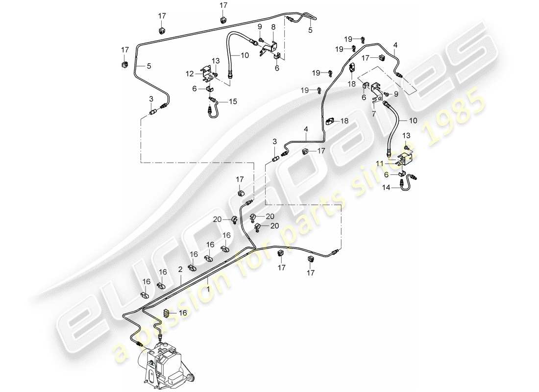 porsche 2005 (carrera gt) linea freno - sottoscocca - assale posteriore schema delle parti