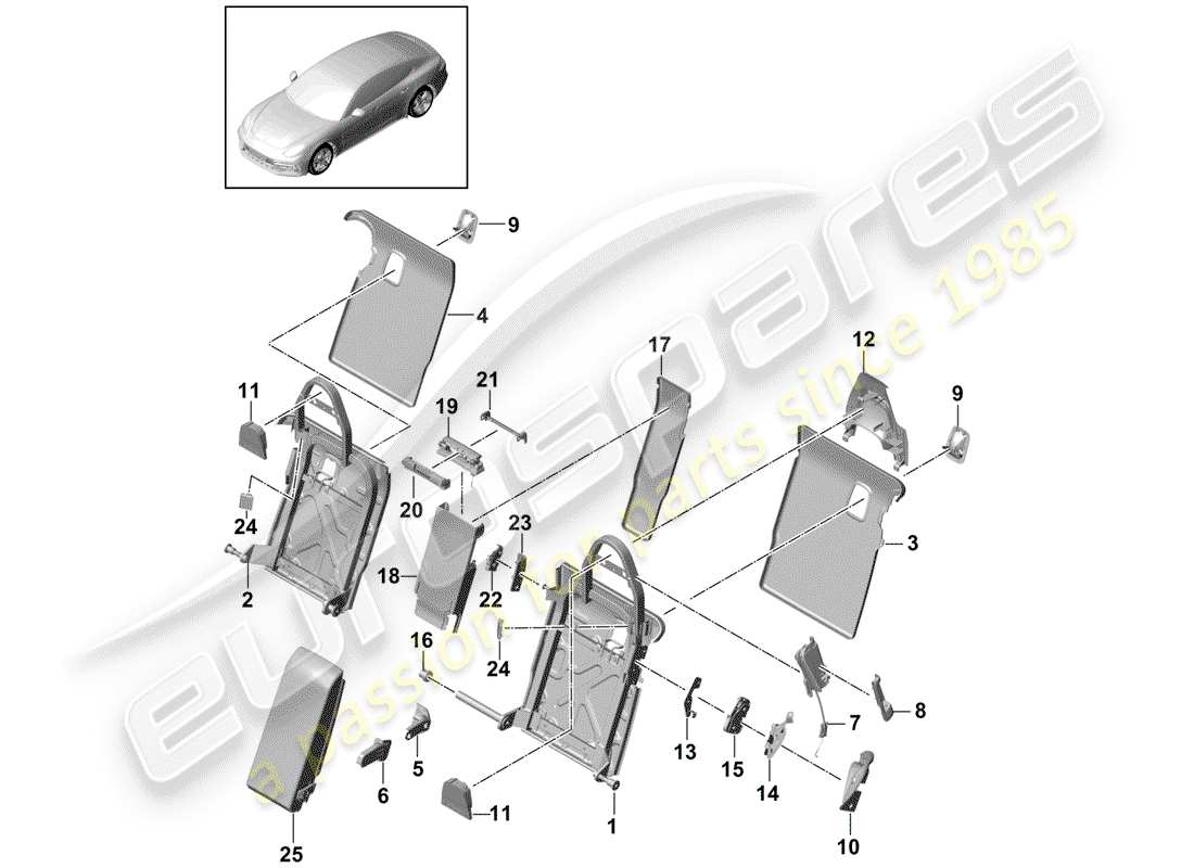 porsche 2018 (panamera 971-1) schienale del sedile posteriore diagramma delle parti