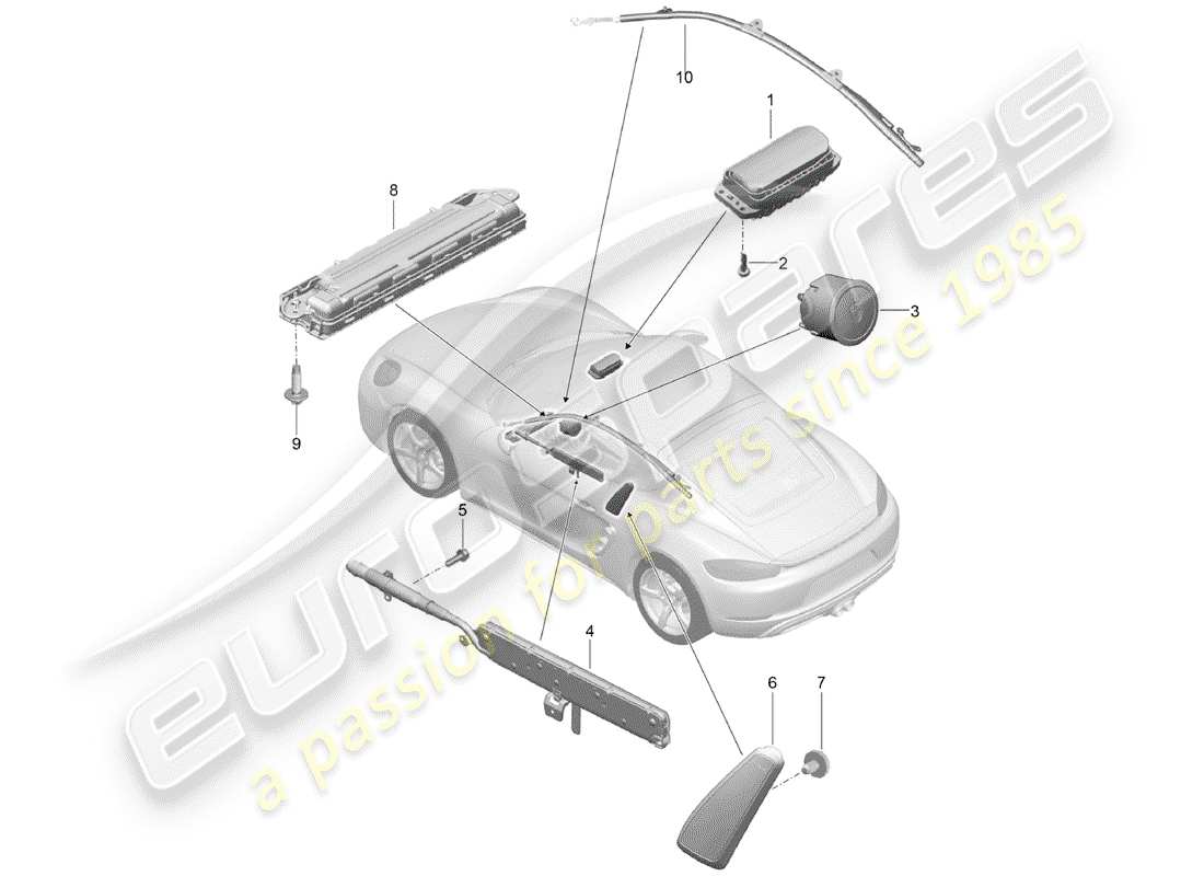 porsche 718 cayman (2020) diagramma delle parti dell'airbag