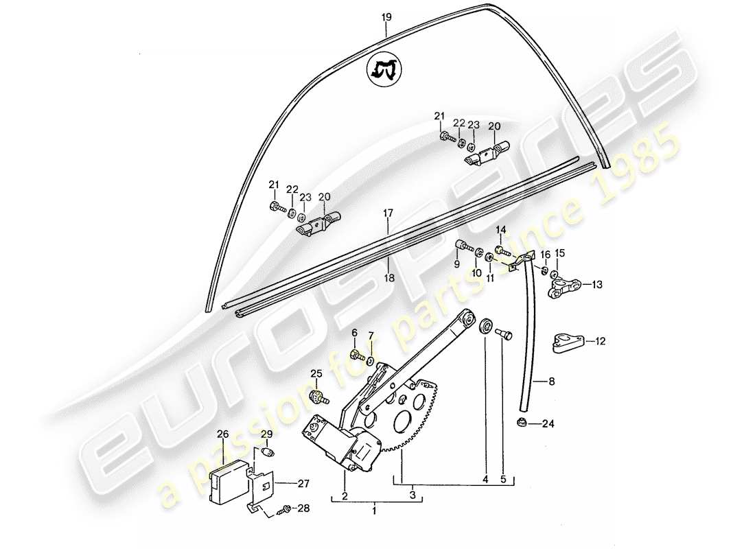 porsche 1990 (928) regolatore della finestra diagramma delle parti