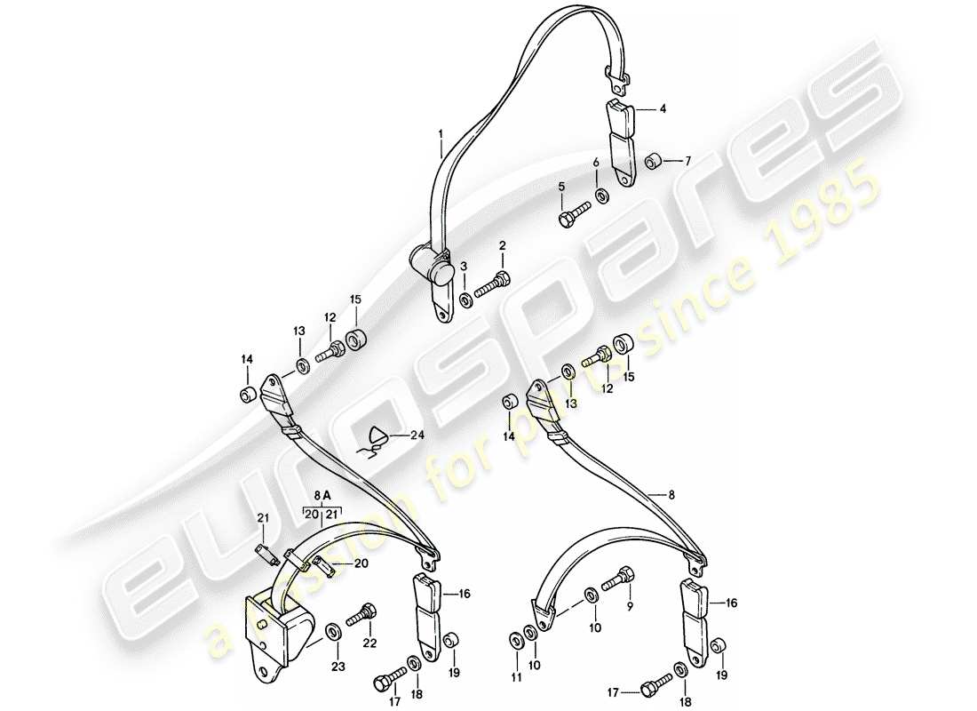 porsche 1983 (928) cintura di sicurezza diagramma delle parti