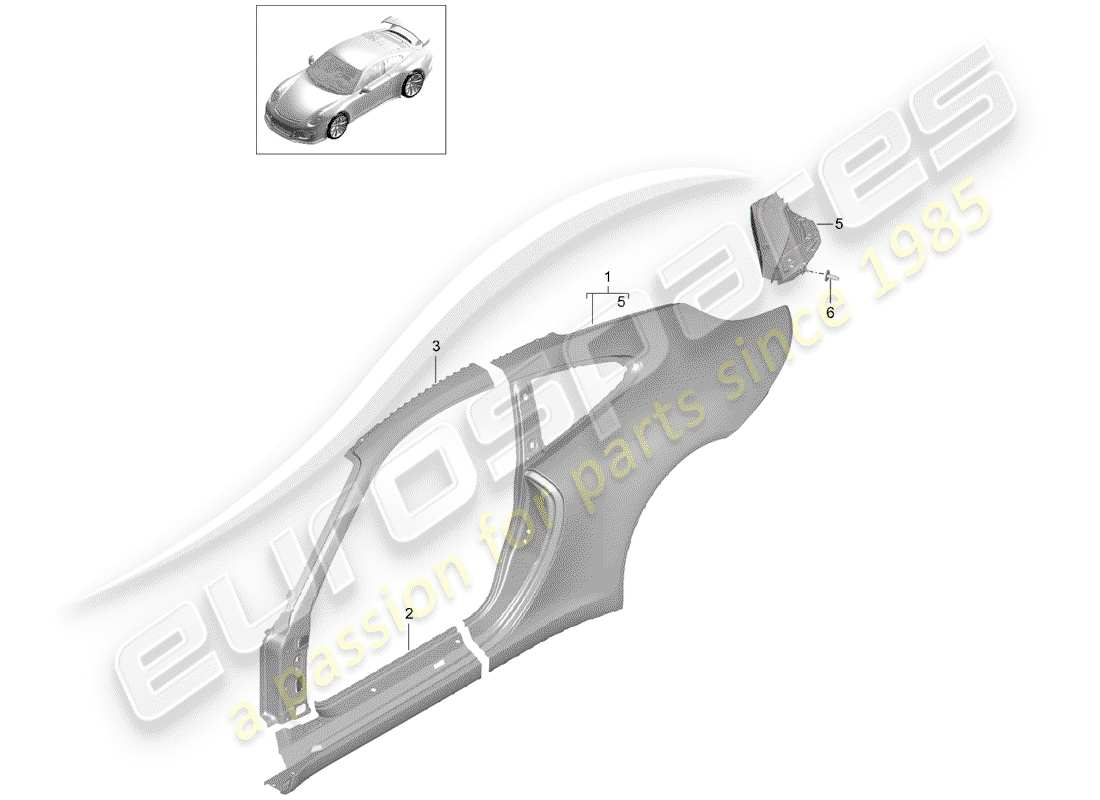 porsche 2019 (991-2 r/gt3/rs) pannello laterale schema delle parti