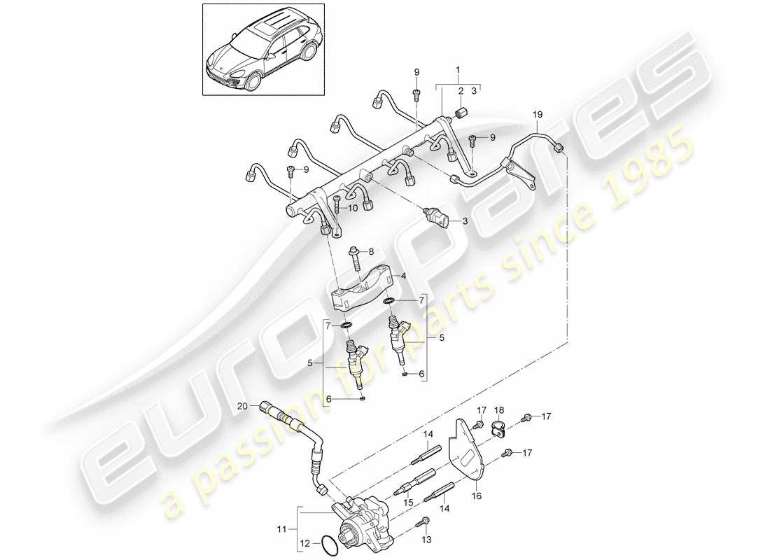 porsche 2016 (cayenne e2 92a) tubo di raccolta carburante diagramma delle parti