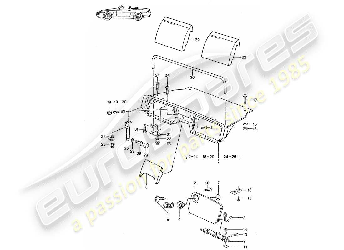 porsche seat 944/968/911/928 (1993) cassone bagagli posteriore - completo - d - mj 1992>> - mj 1993 diagramma delle parti