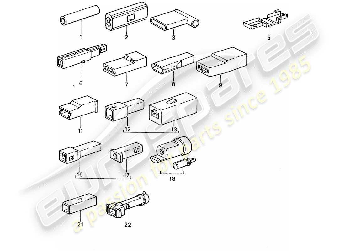 porsche 1990 (944) connettore di testa - alloggiamento del connettore - unipolare schema delle parti