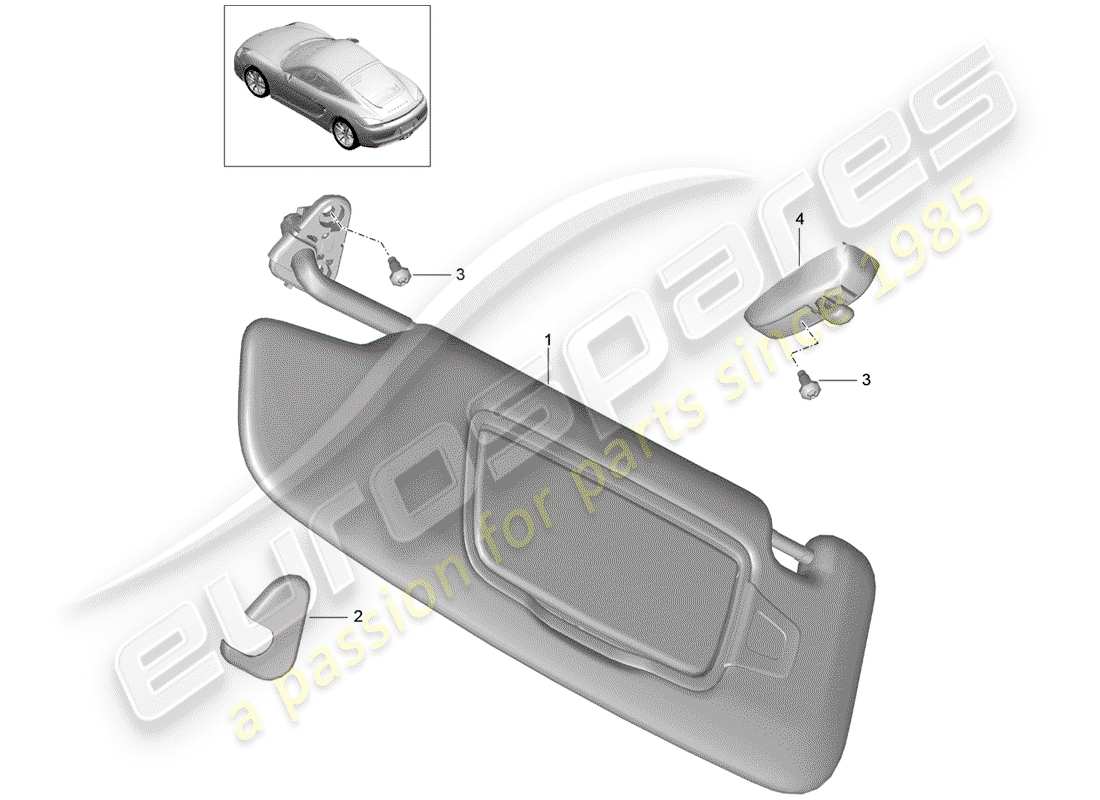 porsche 2015 (981 cayman) schema delle parti delle visiere parasole