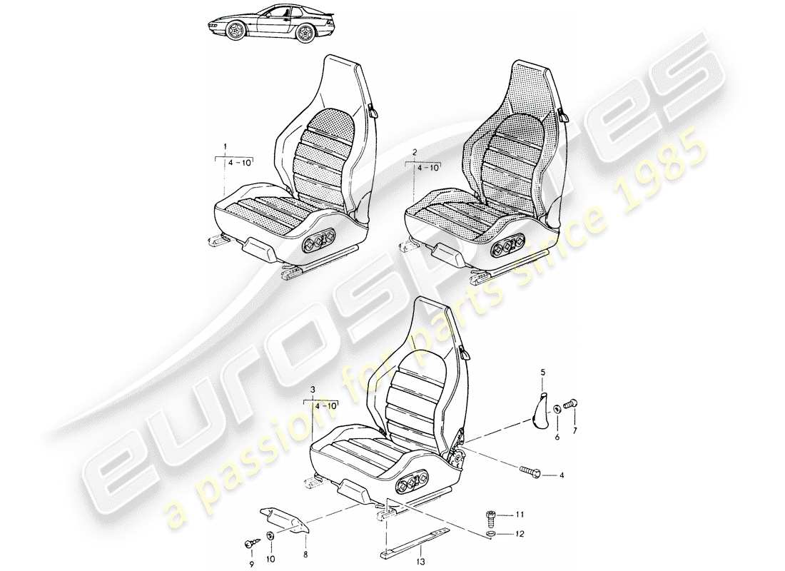 porsche seat 944/968/911/928 (1993) sedile sportivo - completo - elett. regolazione verticale - d - mj 1992>> - mj 1993 diagramma delle parti