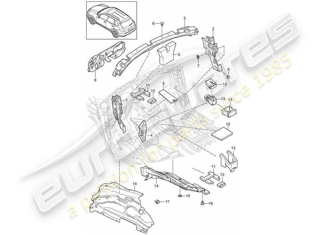 porsche 2013 (cayenne e2 92a) schema delle parti dell'assorbimento acustico