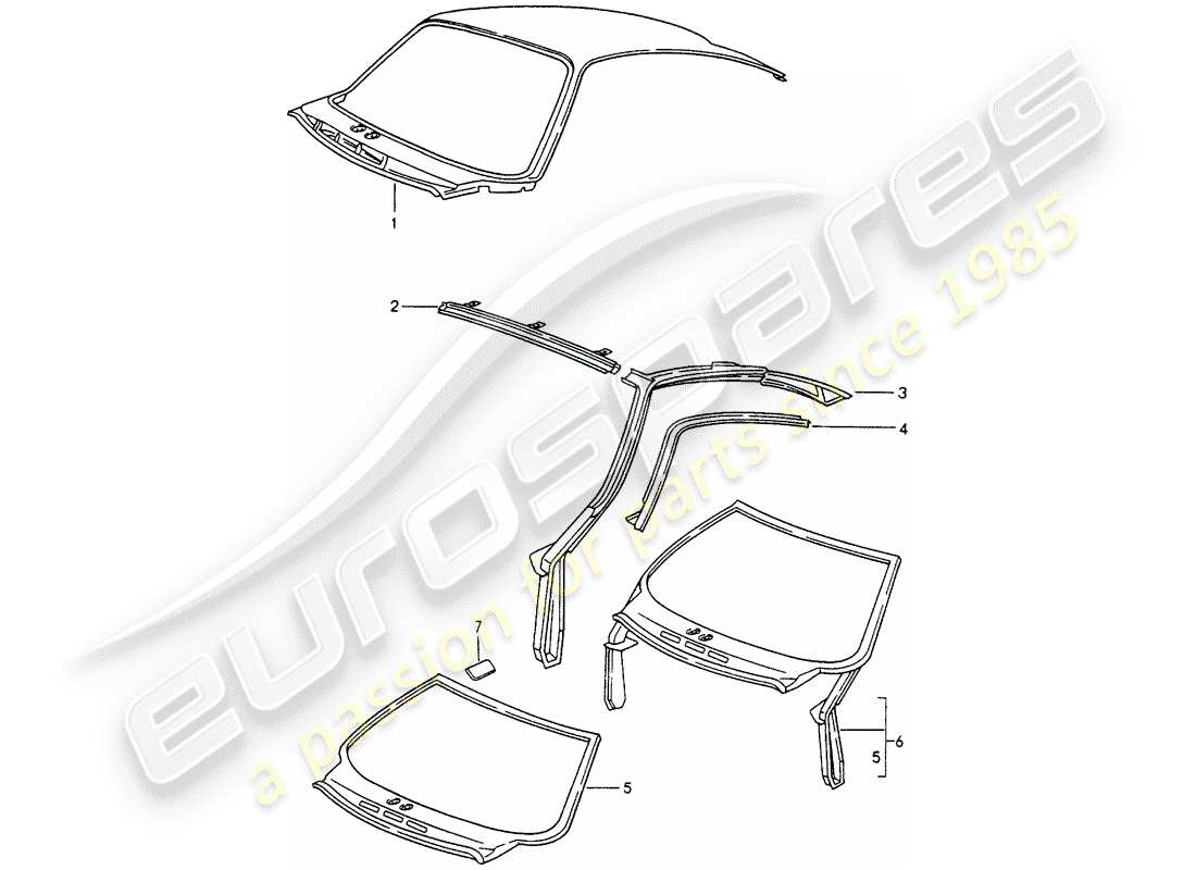 porsche 1996 (993) pannello esterno del tetto - telaio parabrezza diagramma delle parti