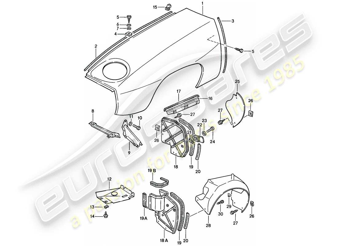 porsche 1986 (928) parafango diagramma delle parti
