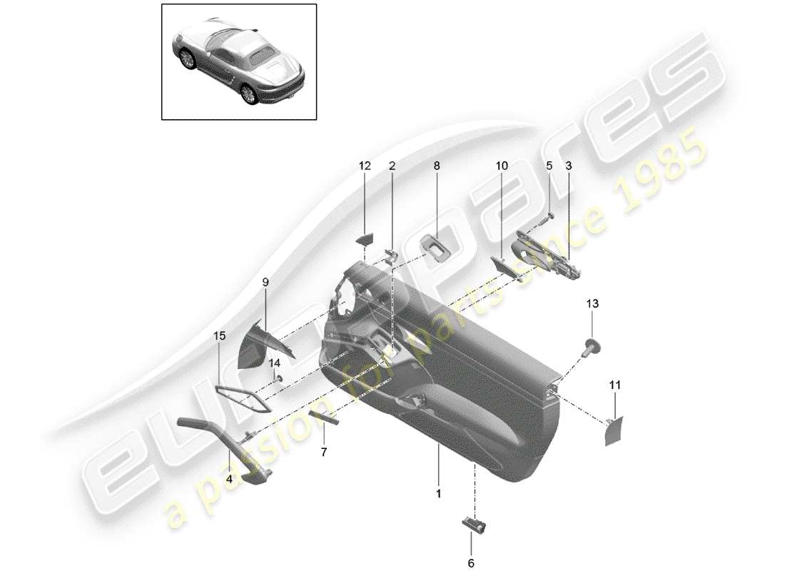 porsche 718 boxster (2020) rivestimento della porta diagramma delle parti