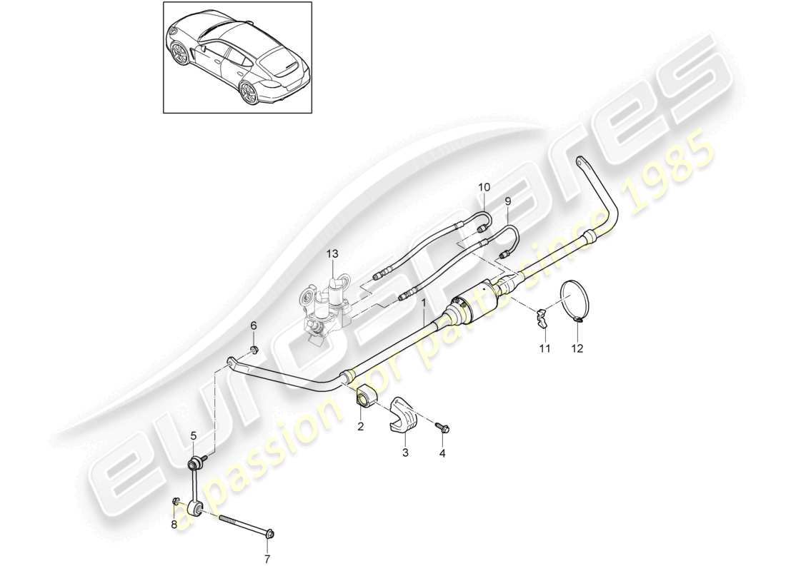 porsche 2010 (cayenne e1 9pa) tubo flessibile della barra antirollio diagramma delle parti