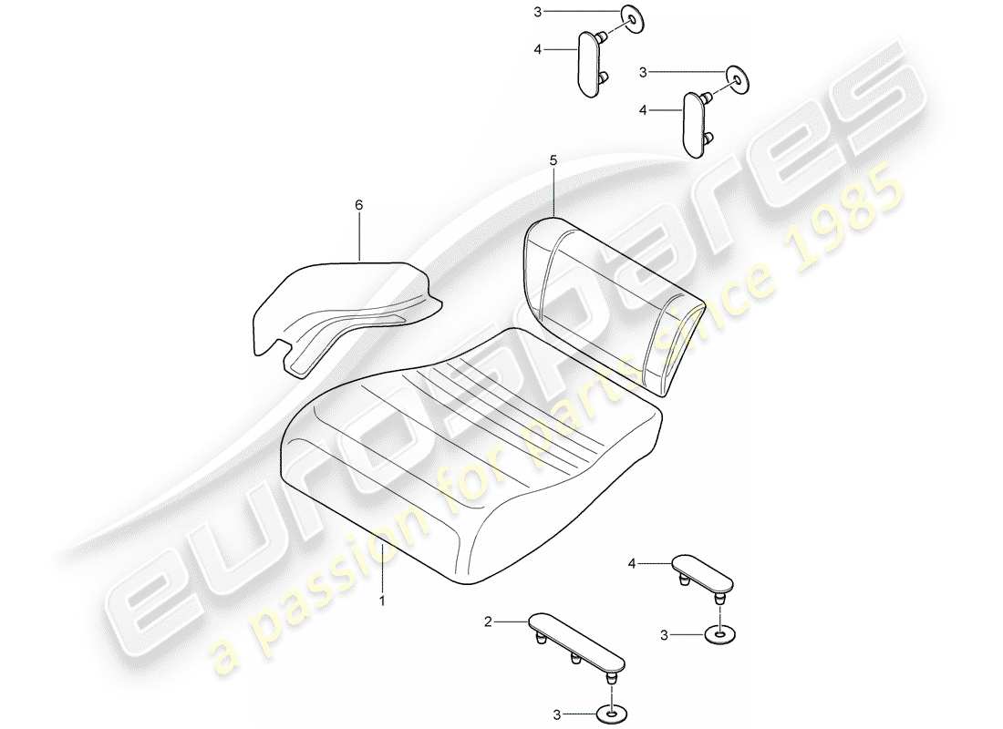 porsche 2003 (996 turbo / gt2) cuscino sedile posteriore - sedile di emergenza - parte centrale schema delle parti