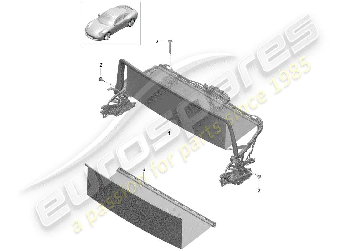 porsche 2019 (992-1) schema delle parti del parabrezza