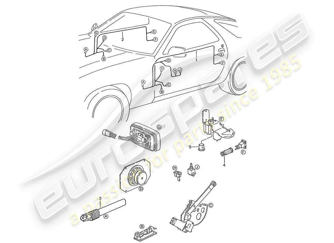 porsche 1987 (928) cablaggio - porta diagramma delle parti