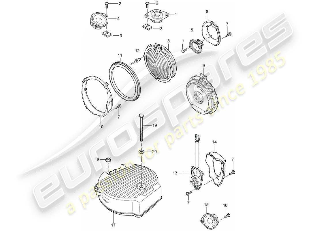 porsche 2003 (cayenne e1 9pa) altoparlante diagramma delle parti