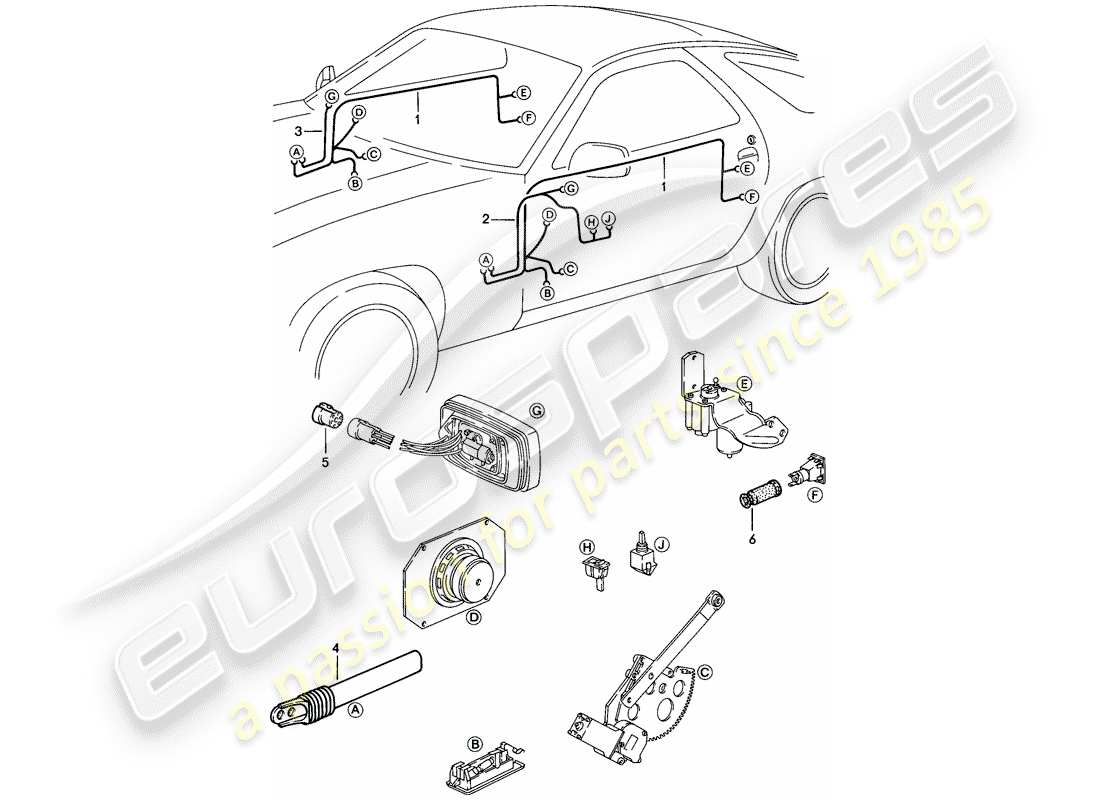 porsche 1985 (928) cablaggio - porta diagramma delle parti
