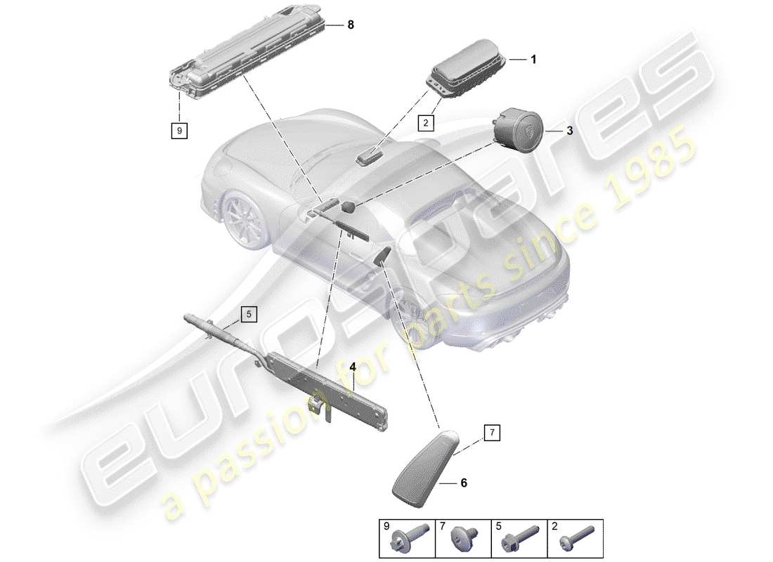 porsche 2020 (718 boxster spyder) airbag diagramma delle parti