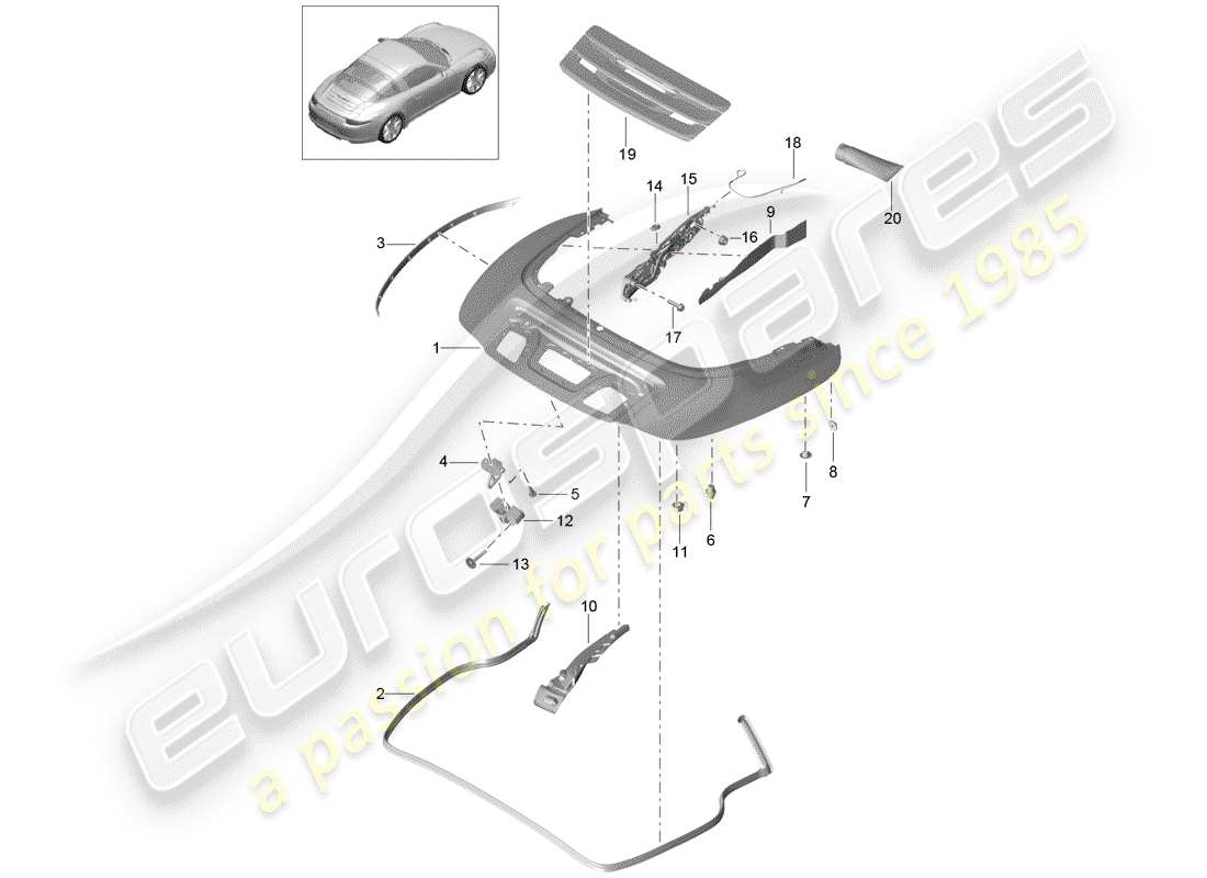 porsche 2012 (991-1) contenitore superiore diagramma delle parti