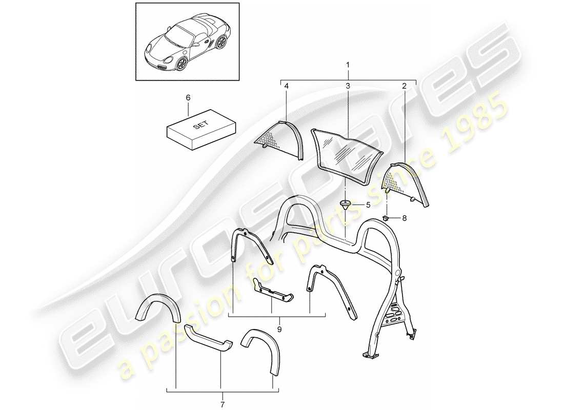 porsche 2010 (987 boxster) parabrezza diagramma delle parti