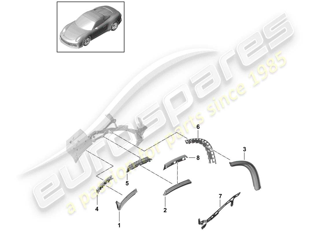 porsche 2019 (991-2 r/gt3/rs) tetto convertibile diagramma delle parti