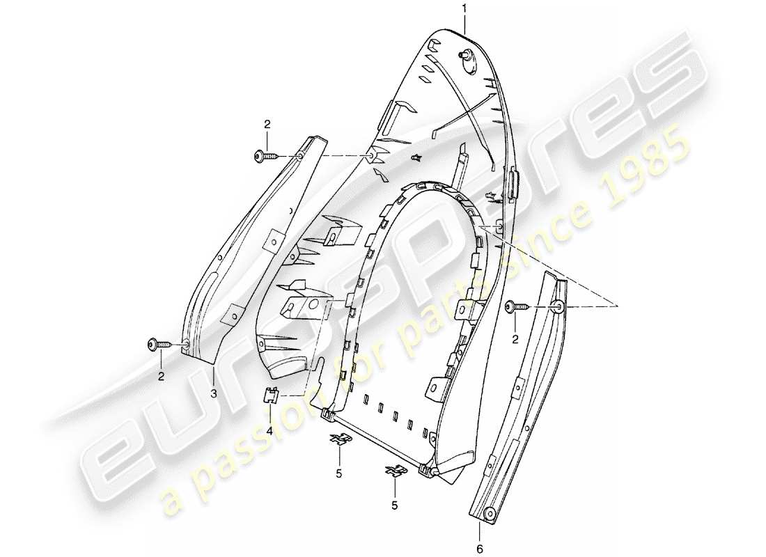 porsche 1997 (986 boxster) guscio schienale - sedile standard - sedile comfort schema parte